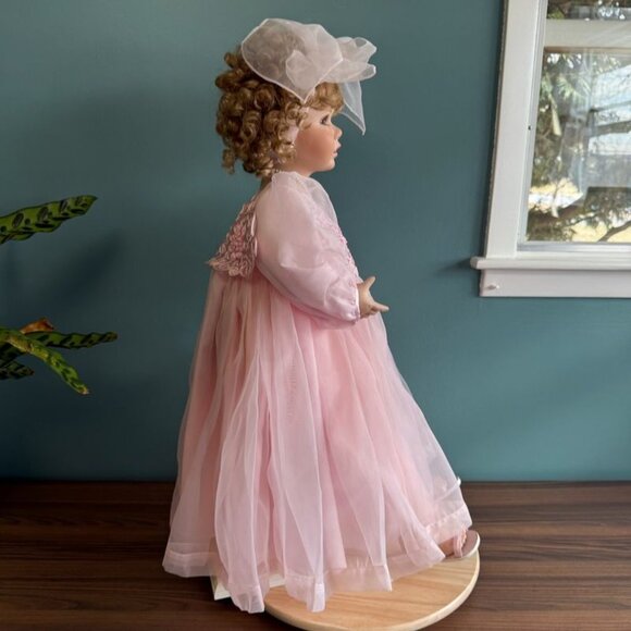 Vintage Doll German Ruby Doll Collection Porcelain Pink Dress Ribbon Curly Blond - Picture 3 of 10